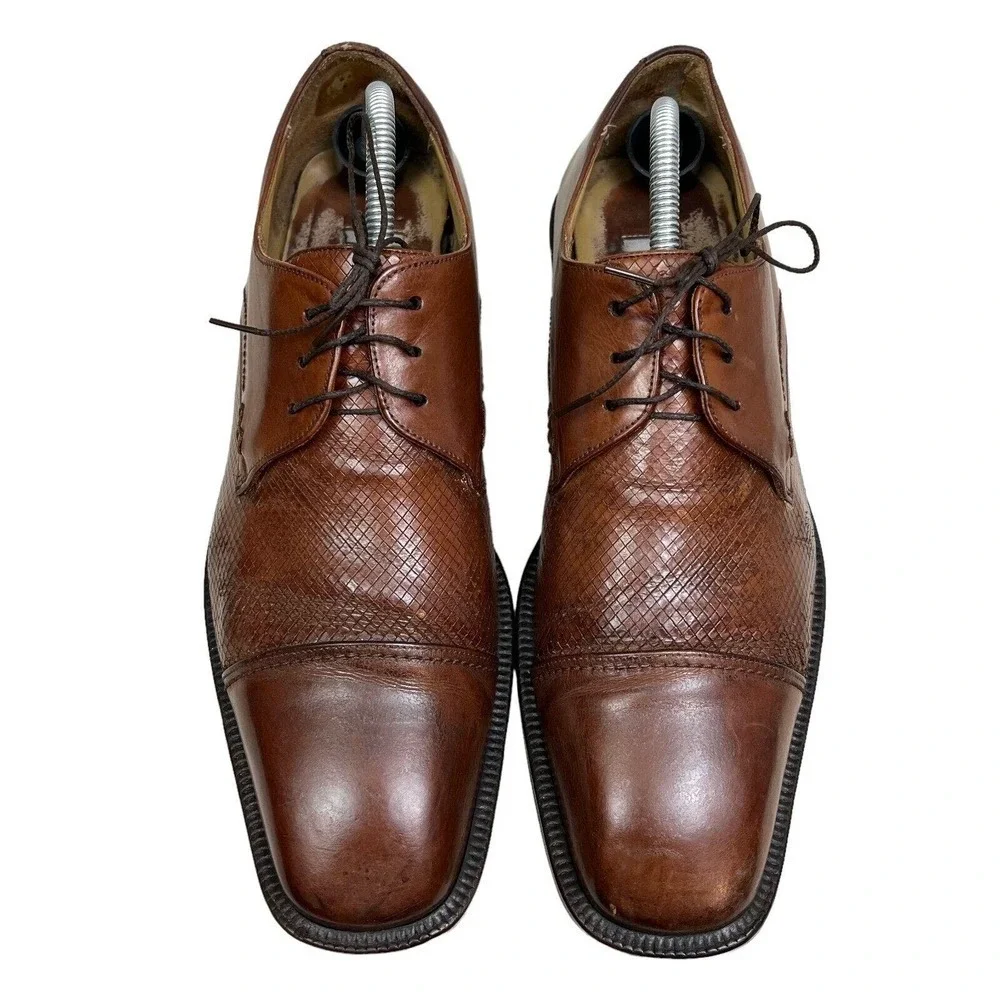 Johnston & Murphy Oxfords Dress Shoes Brown Leather Cap Toe Lace Up Men Size 9.5